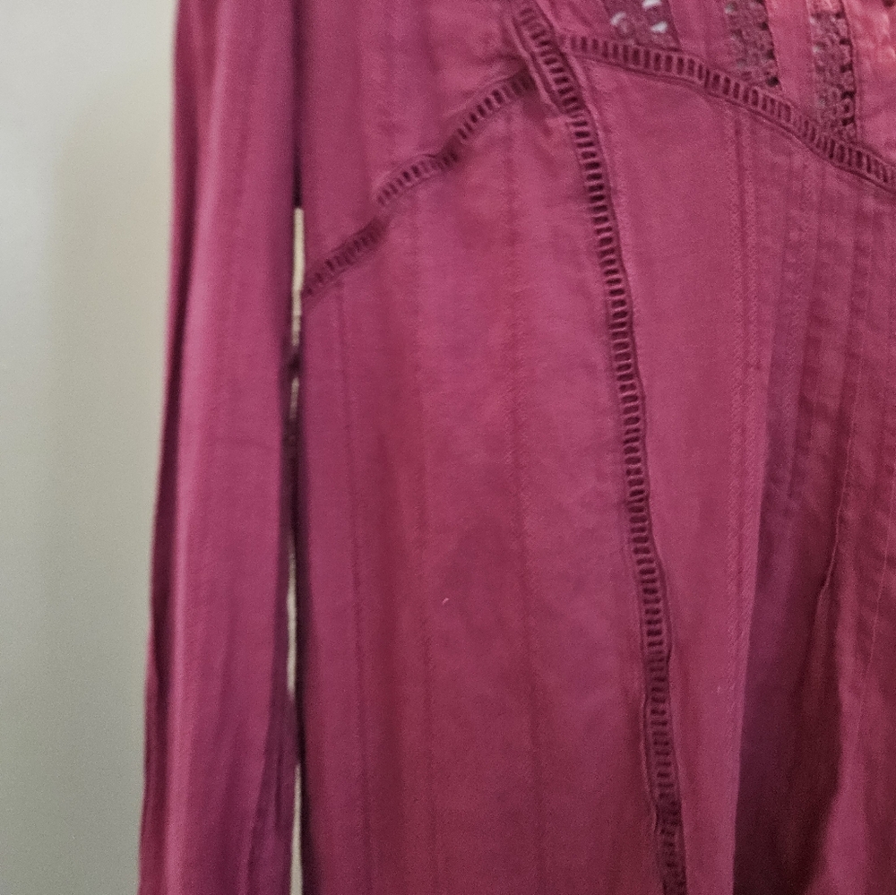 Free People Deep Pink V-Neck Eyelet Blouse Women's Size Small S - Picture 10 of 16